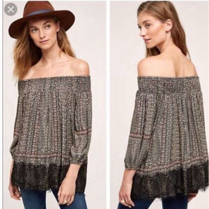 Vanessa Virginia Boho Off-Shoulder Peasant Tunic Blouse Lace Hem Size S
